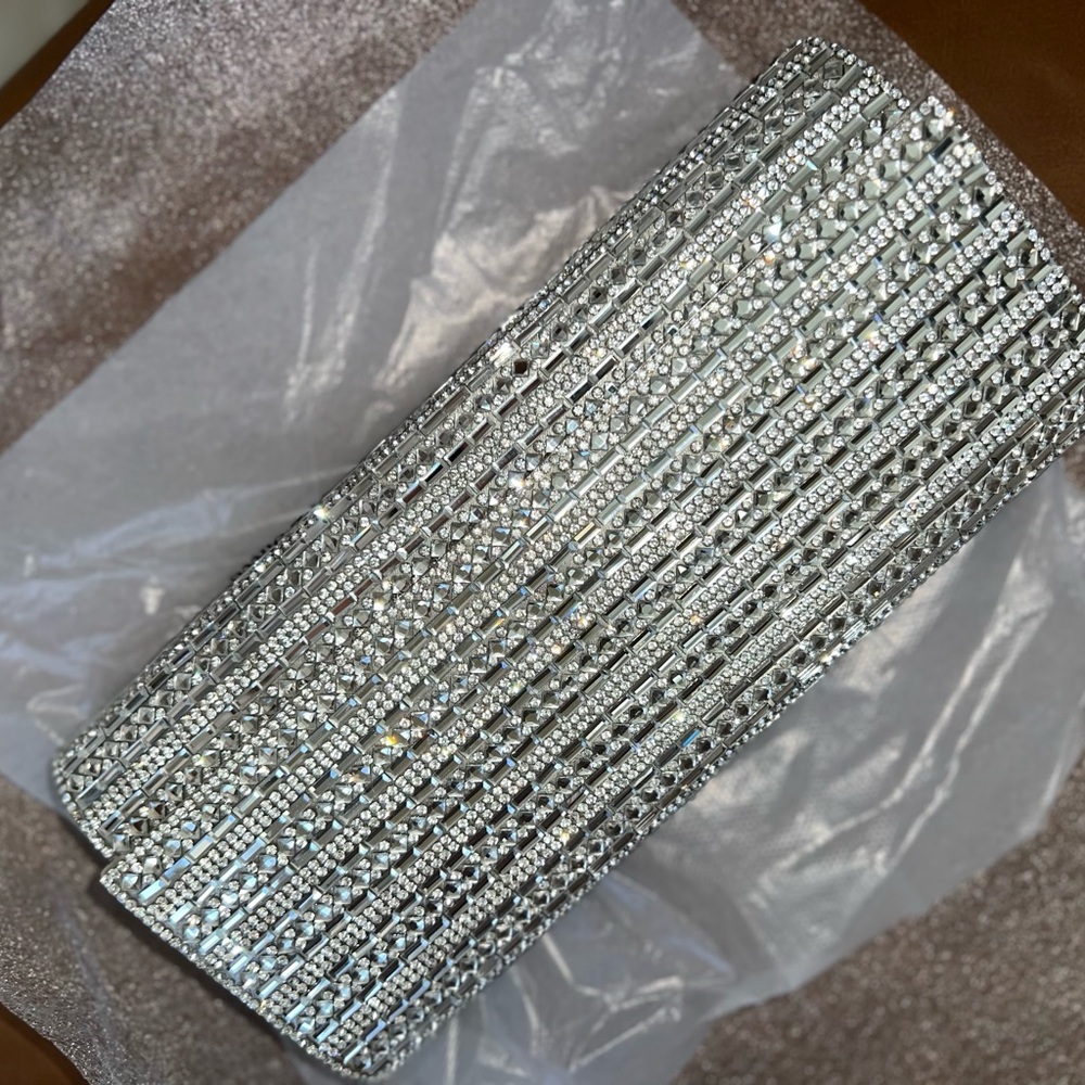 Aldo Silver Crystal-Embellished Wristlet Clutch